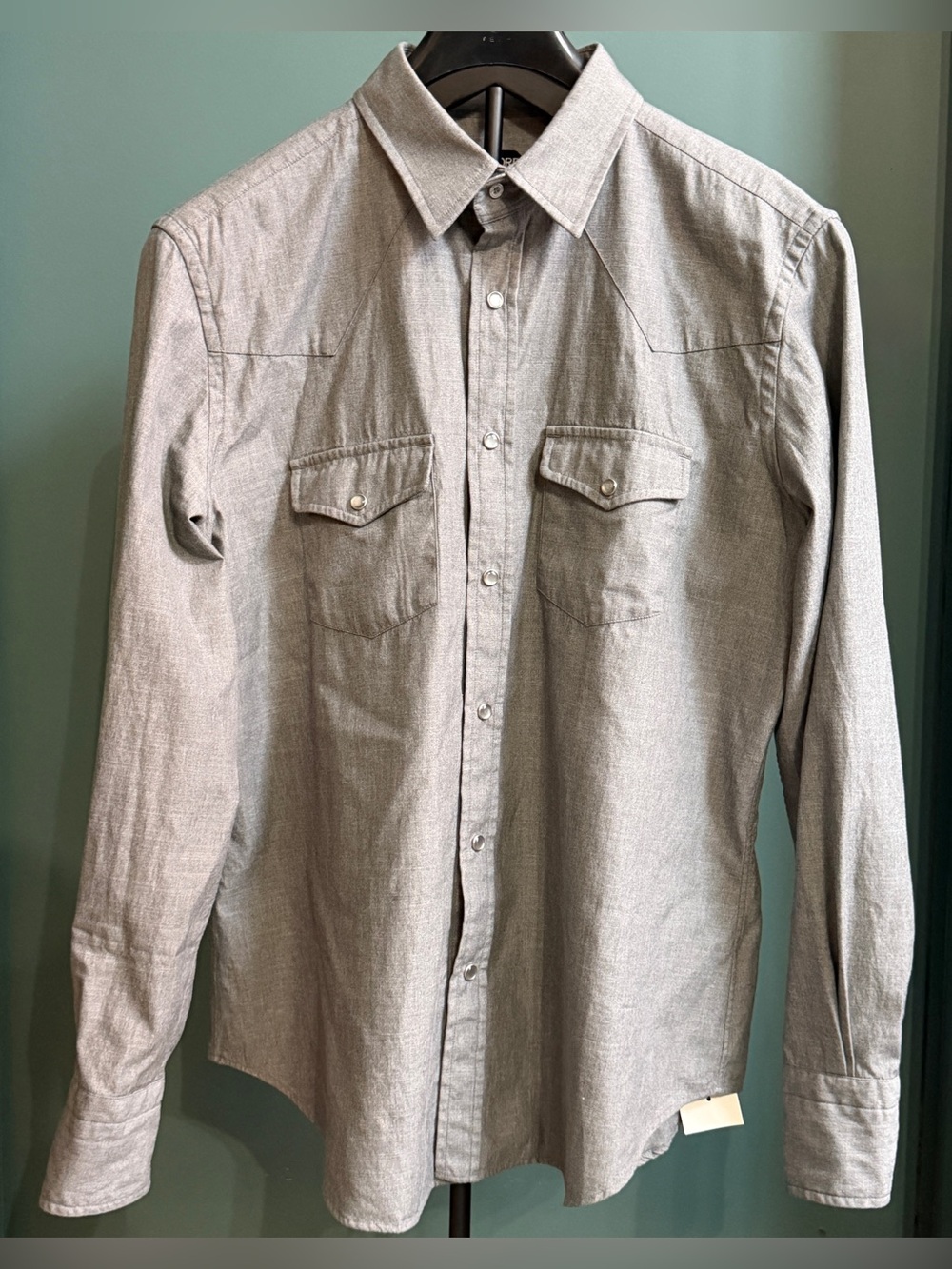 TOM FORD Western Style Gray Cotton Snap Button Dress Shirt Size 17.5 US 44 Euro